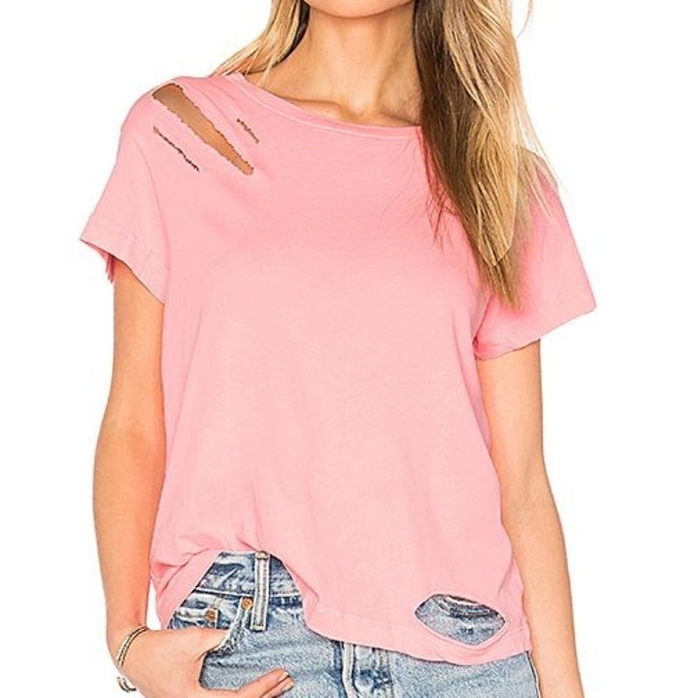 Wildfox Edgy Distressed Tee Pink Torn Ripped Coutu